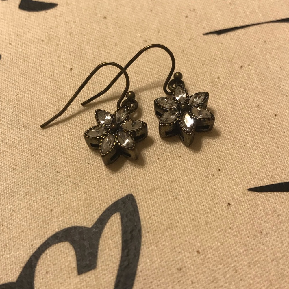 Anthropologie Floral Crystal Earrings in Brass